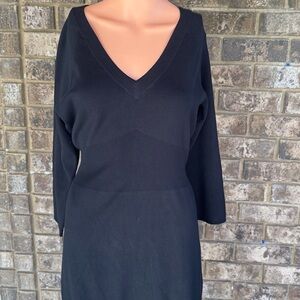 Kenneth Cole New York Black Knit Silk Blend Midi Dress V-Neck Size L